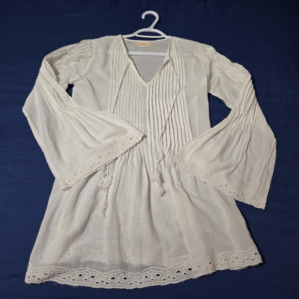 Altar'd State Blouse Womens XS White 100% Cotton Embroidered Boho Tunic Top